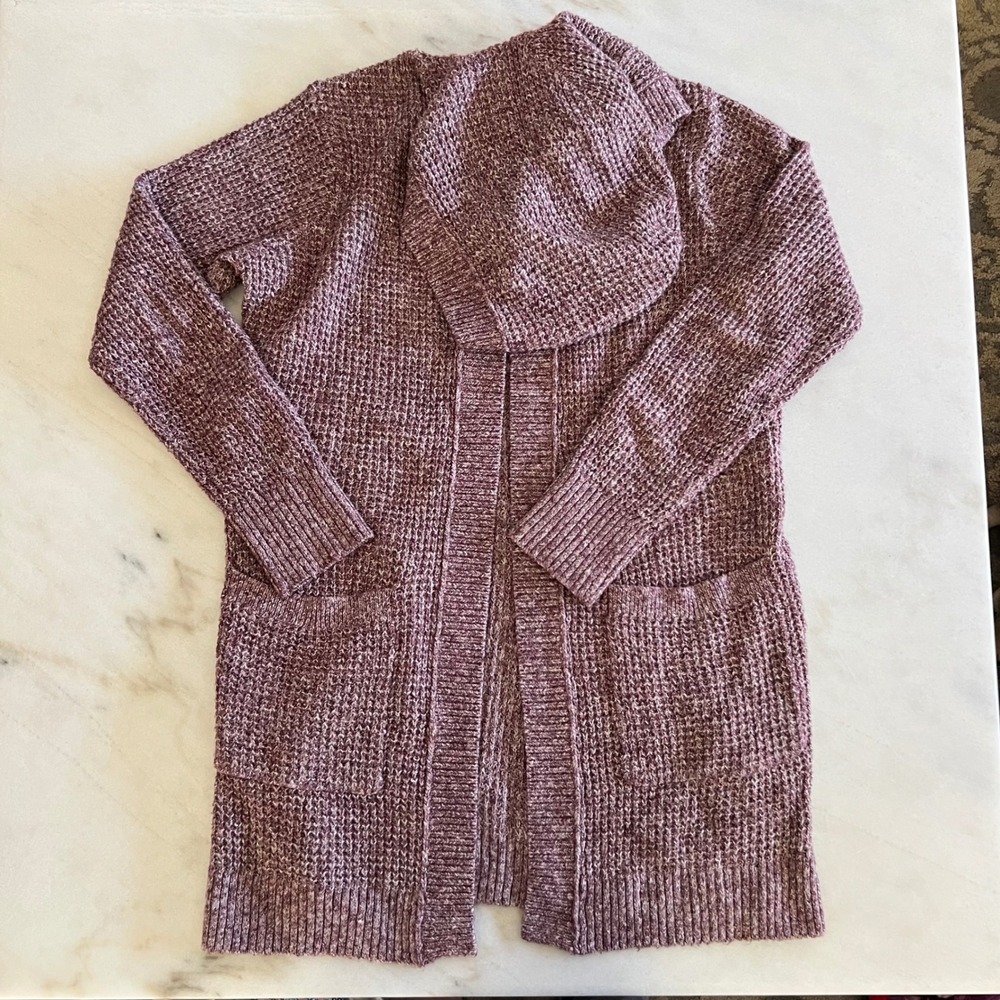 Abercrombie Fitch Women's Hooded Cardigan Sweater‎ Mauve Speckled Knit Size S